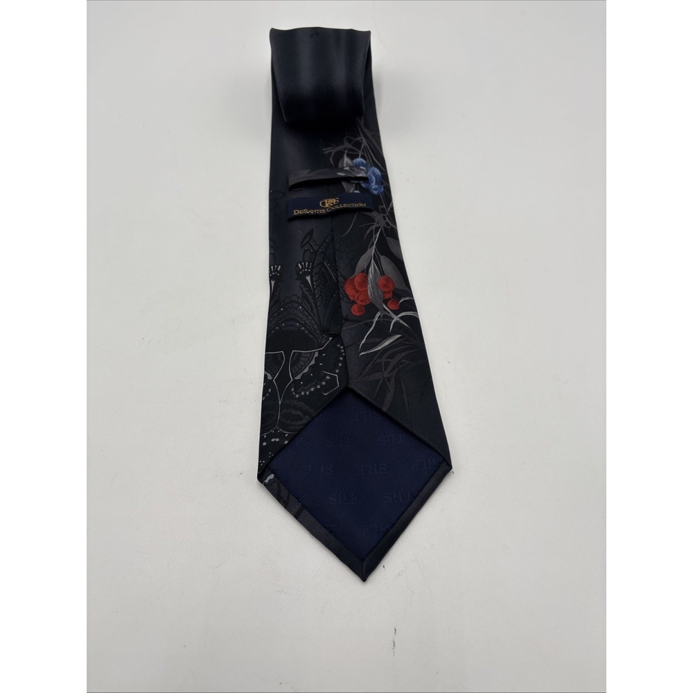 Desantis Collection Hand Made 100% Silk Tie Floral And Berries Print 56" Total L - Picture 6 of 11